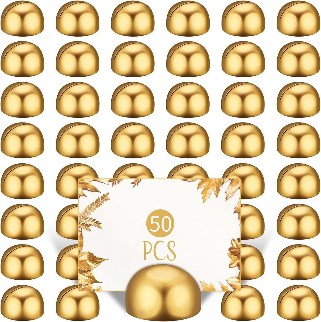 Geyoga 50 Pcs Table Number Holder Round Place Card Holders Wedding Table Number Stands Modern Place Card Stands Setting Clips for Funeral Wedding Reception Anniversary Birthday Party Banquet(Gold)