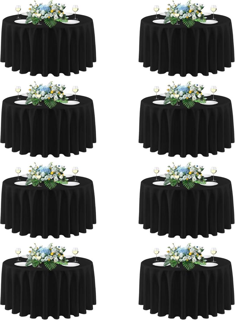 sancua 90 Inch Round Tablecloth Black, 8 Pack - Circle Polyester Fabric Table Cloth for Wedding Party Reception Banquet Birthday, Washable Formal Table Cover (Fit 30-72 Inch Tables)