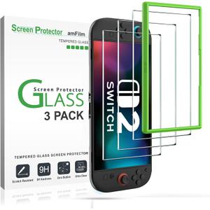 amFilm Tempered Glass Screen Protector Compatible with Nintendo Switch 2 7.9" 2025 Alignment Installation Frame (3-Pack)
