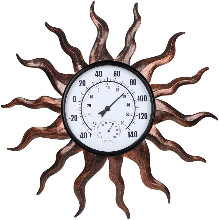VEWOGARDEN Outdoor Thermometer Waterproof Metal Sun Decorative Large Outdoor Thermometers for Patio Outside Garden, Indoor Home Wall Decor