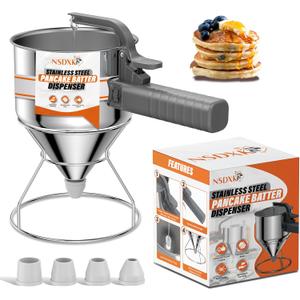 40oz Pancake Batter Dispenser, Stainless Steel Cake Dispenser with Stand, Great for Pancakes, Cupcake, Waffle or Any Baked Goods, Durable, Leak-Free, Space Gray