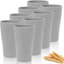 ejonirinjonir EI Wheat Straw Cups 8pcs Grey Plastic Reusable Cups for Kitchen Unbreakable Plastic Drinking Glasses for Water, Coffee, Juice, Tea