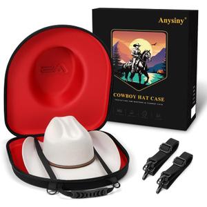 Hat Box for Travel-Crush Proof Hat Travel Case for Cowboy Hats Holder Storage Box Organizer Cap Carrier with Adjustable Carry Strap (01-Black Red)