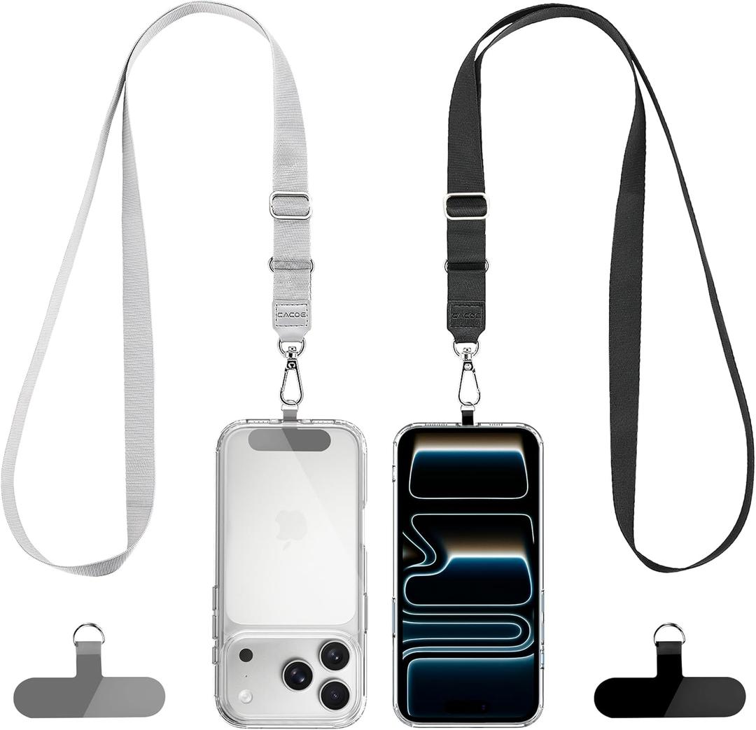 CACOE Phone Lanyard 2 Pack-2 Adjustable Neck Strap,2Patches,Universal Multifuctional Lanyards Compatible with Most Smartphones(Black+Gray)