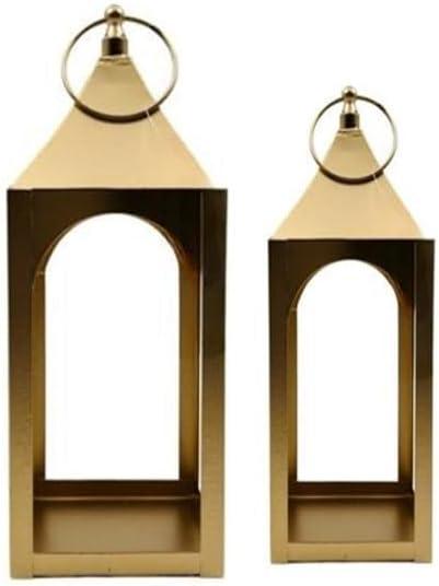 Hosley Set of 2 Modern Metal Lanterns, Gold, for Farmhouse Decor Ideal for Modern Farmhouse Decor, Home Decor Living Room, Parties, Weddings, Aromatherapy, Gifts