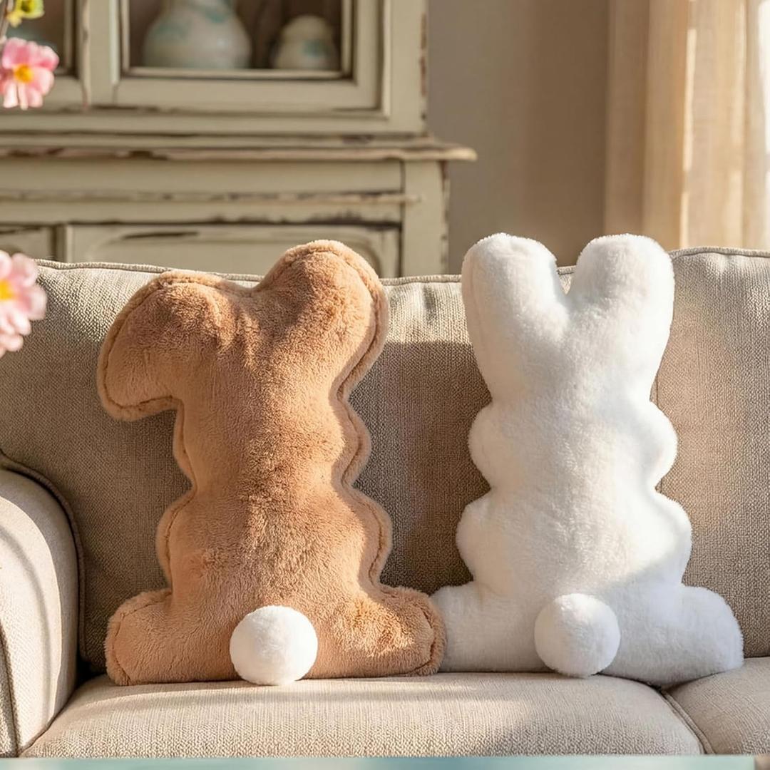 Amyhill 2 Pcs Easter Pillows Bunny Rabbit Shaped Throw Pillows 15.75 Inch Decorative Easter Spring Soft Plush Cushion Gifts for Sofa Couch Bedroom Living Room Home Decorations(Fashion Style)