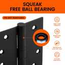 Haidms 304 Stainless Steel Matte Black 4'' Door Hinges for Exterior Doors Ball Bearing Door Hinges 4in x 4in with Square Corners, Heavy-Duty, 3PACK