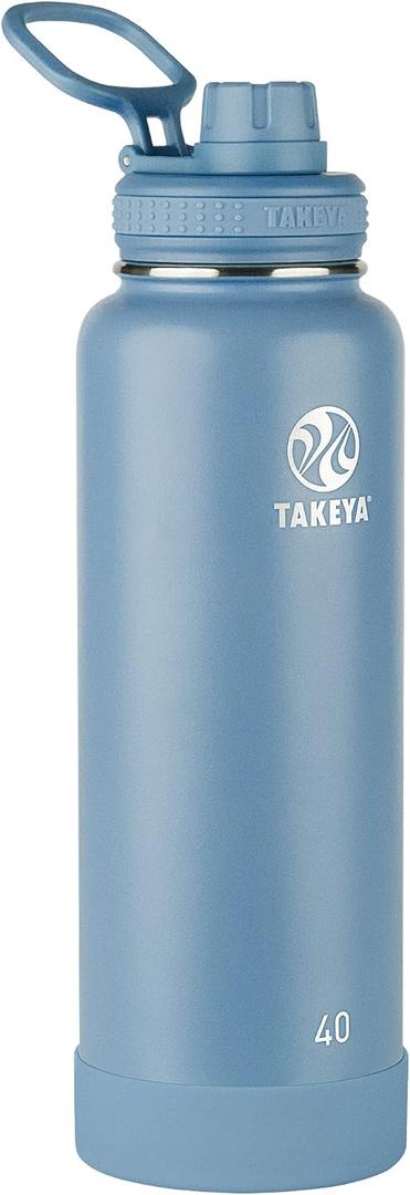 Takeya Actives Stainless Steel Water Bottle, Insulated Spout Lid, Keeps Drinks Cold 24 Hrs, Leakproof, Durable, Dishwasher Safe, Ideal for Gym, Travel, Fits Most Cup Holders, 40 oz/Bluestone