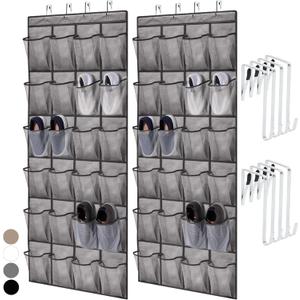 HOME GENIE Over the Door Hanging Shoe Organizer, 2 Pack, 24 Breathable Mesh Pockets, Closet Rack Storage Holder Stay in Place Hooks Hang on Closets, Hanger Holds Up to 40 lbs, Shoes, Accessories, Gray