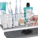 Toothbrush Holders, Bathroom Organizers and Storage with Instant Drying Stone, 6 Slots Bathroom Accessories with Adjustable Toothpaste Holders, Bathroom Counter Organizer, White