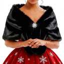 Tgirls Women's Wedding Faux Fur Shawl and Wraps Bridal Fur Stole Fur Scarf for Bride and Bridesmaids (Black)