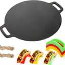 Bekith 12-Inch Cast Iron Pan with Taco Holders, Cast Iron Griddle with Dual Handle, Baking Pan for Pizza, Tortillas, Crepe, Dosa, Use in the Oven, on the Stove, on the Grill, or Over a Campfire