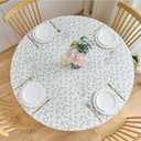 NLMUVW Vinyl Round Tablecloth with Elastic Edge Flannel Back, 100% Waterproof Fitted PVC Table Cloth Wipe Clean Table Cover for Camping Outdoor, Leaf, 40"- 44"