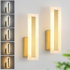 Hardwired Wall Sconces Set of 2 Dimmable Modern Gold LED Wall Light, 2Pack
