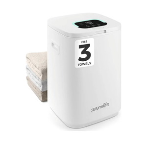 SereneLife Towel Warmer Bucket - Compact 23L Bathroom Towel Heater with Essential Oils Disc Holder, Adjustable Timer, Auto Shut-Off, Power Cord Storage & LED Display, Fits 2 Oversized Towels (White)