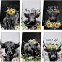 Boyiee Set of 6 Highland Cow Kitchen Towels Hello Heifers Absorbent Tea Dish Towels 24 x 16 Inches Just Who Loves Cow Hand Washcloth Gifts for Farmhouse Kitchen Bathroom Decorations