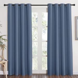 NICETOWN Blackout Curtain Panel - (Stone Blue Color) Light Blocking Room Darkening Window Drape for Nursery/Bedroom, Ring Top, W52 x L84, 1 PC