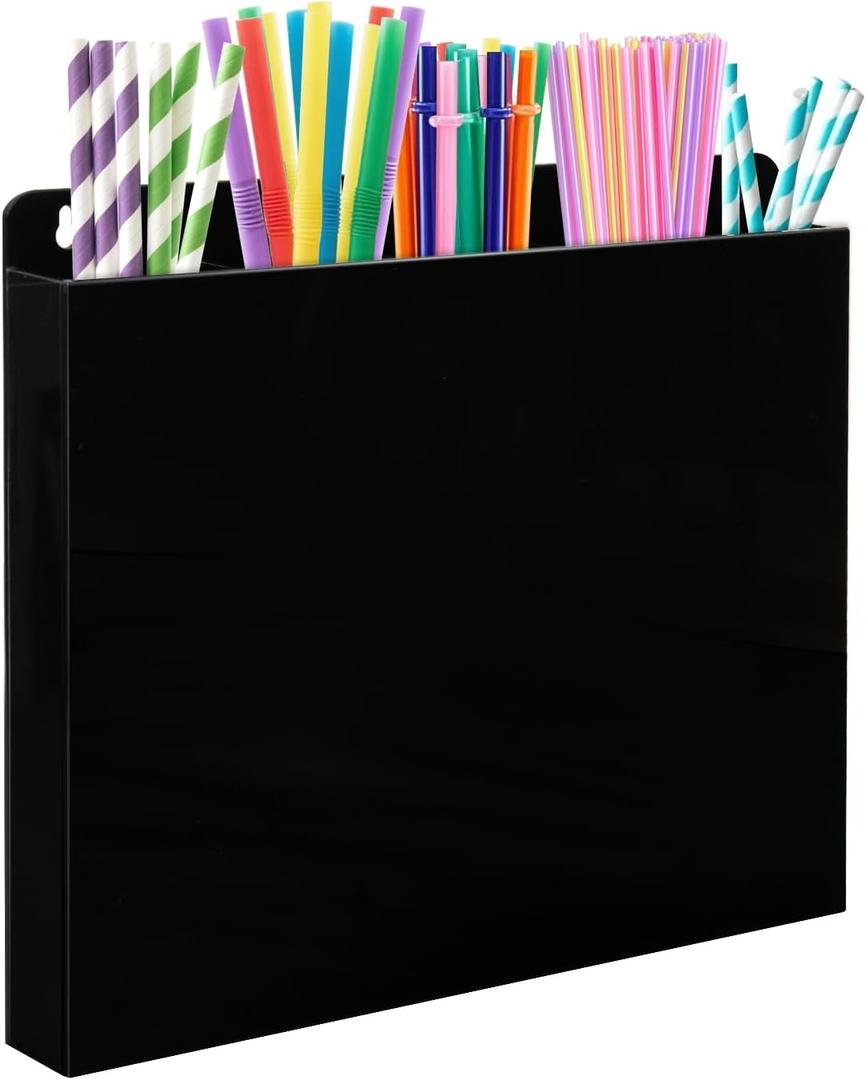 Magnetic Acrylic Straw Holder for Cabinet,Straws Storage Container for Cupboard with Double Sided Adhesive,Straws Dispenser for Kitchen Counter