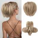 HOOJIH Ponytail Extension, Claw Clip in Straight Messy Hair Bun 9 Inch Short Ponytail Extension with Bendable Metal Wire Hair Pieces for Women Fake Hair Bun DIY Styles - Medium Golden Blonde