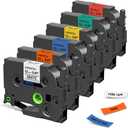 Replacement for Brother P Touch Label Maker Tape 12mm 0.47 Laminated Multicolor TZe TZ Tape, Compatible with PT-D210 D220 H110 D400 D600, White/Red/Blue/Yellow/Green/Orange, 1/2" x 26.2', 6-Pack