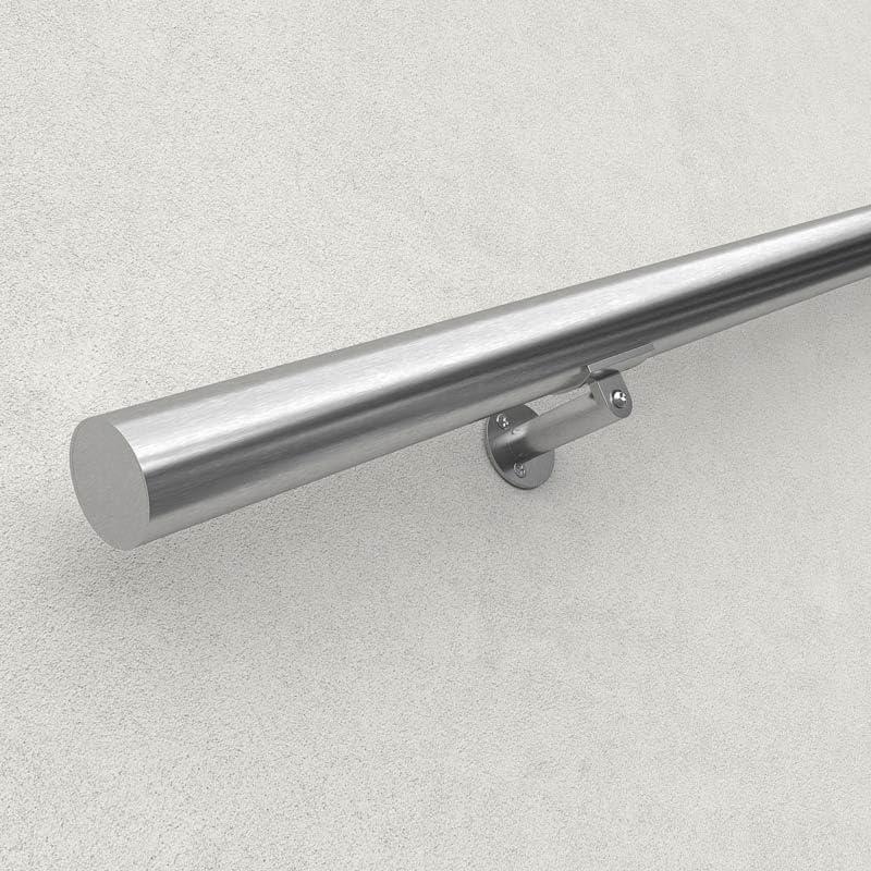 Muzata 12Ft Pre-drilled Stair Handrail 2" OD Round Brushed Wall Mounted Handrail Stainless Steel Safety Hand Rail Indoor Outdoor Stair Hand Railing Wood Concrete Brick Wall, HK27 SL4
