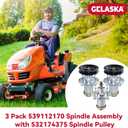 GELASKA 3 Pack 539112170 Spindle Assembly with 532174375 Pulley Replaces Husqvarna 539112170 Mandrel Assembly, 539107521 for Husqvarna 48" 52" GT52XLS GTH24V52LS YTH24V48LS YT48XLS GT48XLS Decks