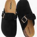 Women's Suede Clogs Mens Leather Mules Comfort Cork Footbed Antislip House Sandals Arch Support Potato Shoes with Adjustable Buckle 266MM