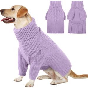 Queenmore Dog Sweater, Puppy Sweater for Small Dogs,Warm Winter Fall Dog Sweaters for Dog Girls Boys, Solid Turtleneck Knit Sweater for Large Medium Dogs,Long Sleeves Christmas Dog Sweater Lilac,L