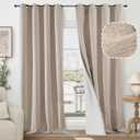 60 Inch Wide Linen Blackout Curtains for Living Room/Bedroom 84 Inch Length 2 Panels, Total Black Out Thermal Insulated Soundproof Grommet Boho Window Drapes White Liner for Modern Farmhouse, Beige
