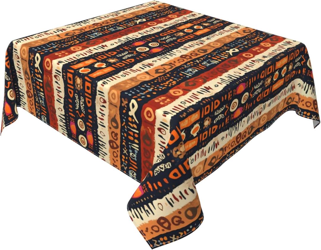 Colorful Tribal Square Table Cloth - Boho Tablecloth Ethnic Stripes Lines Native Art Table Cover for Party Picnic Kitchen Dining Decor (54" x 54" (Square))