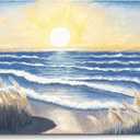 Bathroom Decor Wall Art Beach Sunset Blue Ocean Waves Nature Pictures Coastal Reeds Canvas Print Seaside Landscape Seashore Botanical Painting Seascape Artwork for Home Sea Lake Bedroom 12x16inch