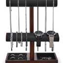 ProCase Watch Holder Stand for Men, Gift for Him Dad Father Boyfriend, Wood Jewelry Display Rack, Necklace Hanger Organizer for Chains Bracelets Rings -Brown