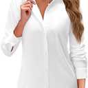 hiteJ.VER Button Down Shirts for Women Long Sleeve Dress Shirts Solid Business Casual Collared Work Blouses Tops, Size 5X, 