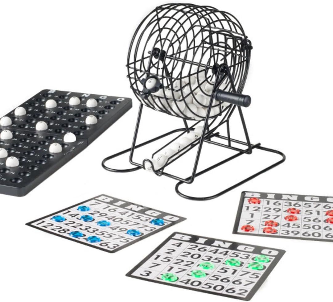 HEY! PLAY! Complete Bingo Set - Deluxe Classic Carnival and Casino Game for Adults with Tumbler Cage, Master Board, Sheets, and Markers, 7.25" X 7.25" X 9"