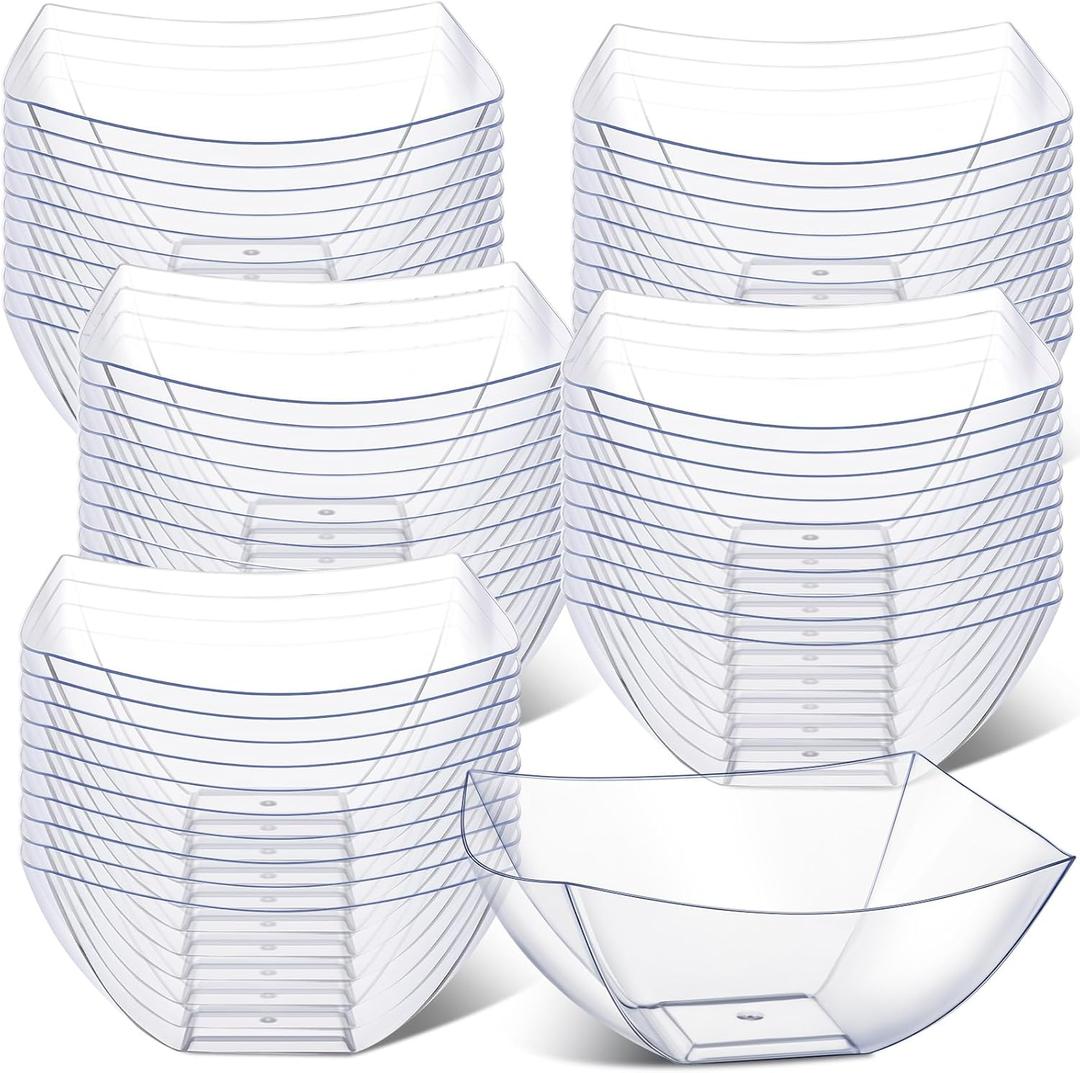 Tanlade 50 Pcs Square Plastic Serving Bowls Disposable Snack Salad Bowl Small Party Candy Bar Containers Taco Bar Serving Dishes for Buffet Chips Fruit(Clear,16 oz) (16 oz, Clear)