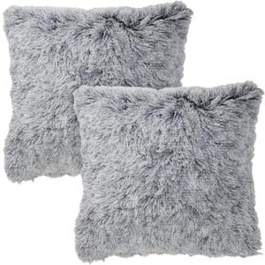 Juvale Faux Fur Throw Pillow Covers - Soft Fuzzy Faux Fur Texture - Machine Washable for Sofa Cushion Use - Hidden Zipper Fits 18-Inch Throw Pillows for Couch - 20 x 20 in, Pack of 2, Gray