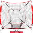 7'X7' Baseball Softball Practice Net,Pitching Net,Batting Net,with Baseball Tee,Bonus Strike Zone and Bow Frame,for Hitting,Pitching, Catching