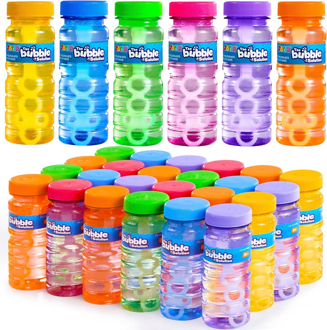 JOYIN Bubble Bottles (4oz Solution), Bubbles for Toddlers 1-3, Blow Bubbles Solution Wand Bulk for Party Favors for Kids, Toddler Summer Outdoor Toys Gift for Kids
