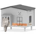 Large Indestructible Heated Cat House for Outside - Extremely Waterproof & Weatherproof Heated Outdoor Cat House with Escape Door for Winter, Insulated Feral Cat Shelter for Barn Strays, 22x17x17.5 in