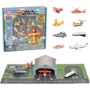 Popular Playthings Magnetic Vehicles for Toddlers 1-3, Mini Mix or Match Car Toys, Set of 8 Gift for Kids - Aircraft Airplane with Playmat