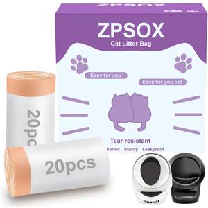 2 x 26" L x 23" W 40-Pcs Cat Litter Bags, Robot 4 & 3 Cat Litter Box Bags,for cumrige Automatic Litters Box Bagss, Self Cleaning Litter Boxe, with Drawstring kitty Cat Litters Bags (20 Count (Pack of 2))
