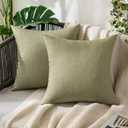 MIULEE Pack of 2 Decorative Outdoor Solid Waterproof Throw Pillow Covers Spring Faux Linen Garden Farmhouse Cushion Cases for Patio Tent Balcony Couch Sofa 18x18 Inch Light Olive Green