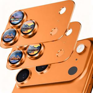 SiHPuoy 2 Pack Camera Lens Protector for iPhone 17 Pro Max Accessories, Metal Aluminum Alloy Tempered Glass Camera Protector, [Military Grade Shatterproof] [Case Friendly] -Orange