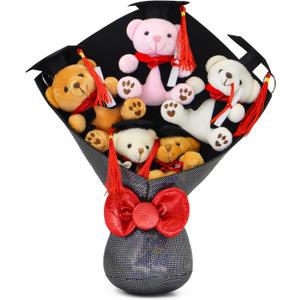 Graduation Plush Bouquet - Set of 5 Adorable Stuffed Animals - Perfect for Graduation Gifts, Commencement Ceremonies, School Celebrations & Grad Party Decor