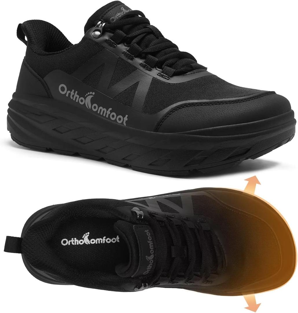 OrthoComfoot Men's Orthopedic Diabetic Wide Toe Box Walking Shoes: Comfortable Arch Support Plantar Fasciitis Orthotics Heel Spur Shoes, Casual Bunions Running Sneakers for Foot and Heel Pain Relief, Size 11.5