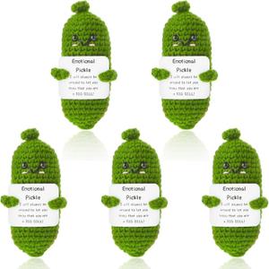 Emotional Support Pickles, 5 Pcs Handmade Mini Funny Emotional Support Pickled Cucumber Gift Cute Handwoven Ornaments Crochet Pickled Cucumber Knitting Doll for Christmas Ornament Gift