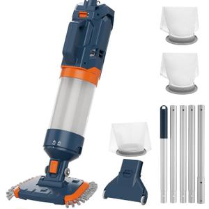 Cordless Pool Vacuum-True Powerful Suction 18.9GPM, 100inch, 1H Runtime, 25m Fluff Ultra Fine Filter,Handheld Rechargeable Hot Tub Cleaner with Poles for Above Ground&Inground Pool (Gray)