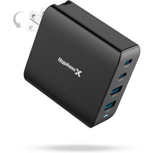 100W USB C Charger, 4 Port GaN Fast Charger Block Foldable Type C Charging Block Fast Charging Block Compatible with MacBook Pro/Air, iPhone 15/14/13/Mini/Pro/Pro Max/Samsung Galaxy (Black)