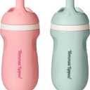 Tommee Tippee Insulated 9oz Sporty Spout Toddler Water Bottle, No Spill Sippy Cups for Toddlers 1-3, Two-Piece Valve Helps Stop Spills, BPA Free, Pink and Mint, Pack of 2