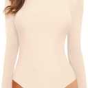 MANGOPOP Long Sleeve Bodysuits for Women Mock Turtle Neck Ribbed Body Suit Tops (Medium, 07 Nude)